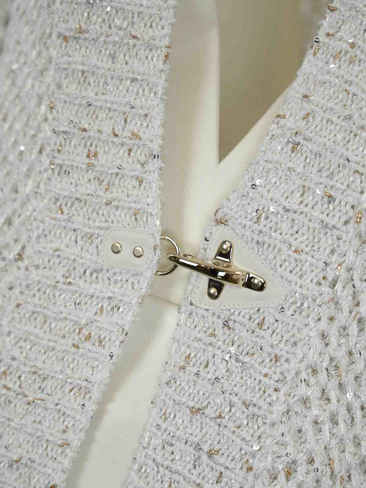 Fay Cotton Cardigan With Sequins In Neutral