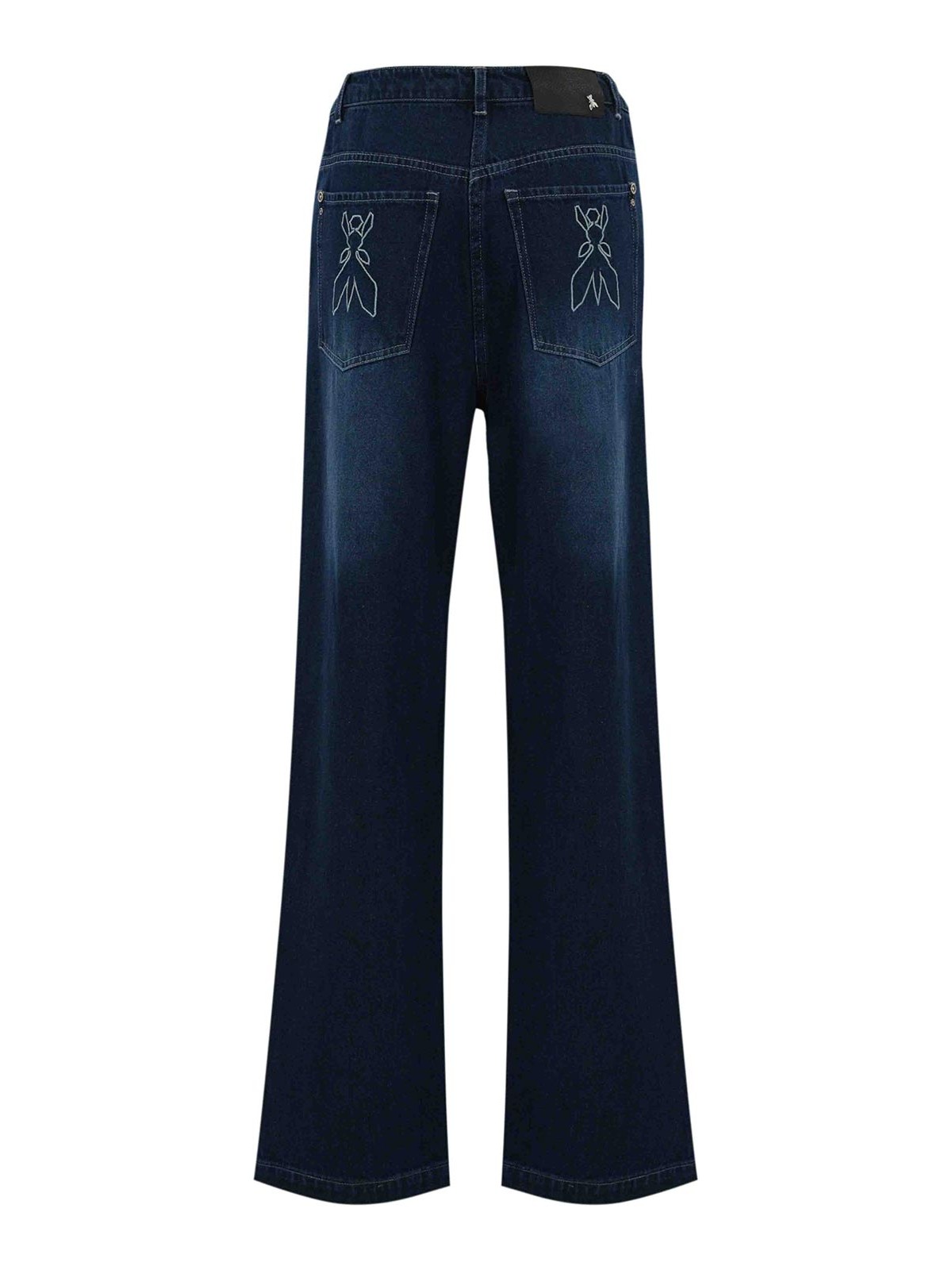 Patrizia Pepe Denim Trousers With Hanging Rhinestones In Blue