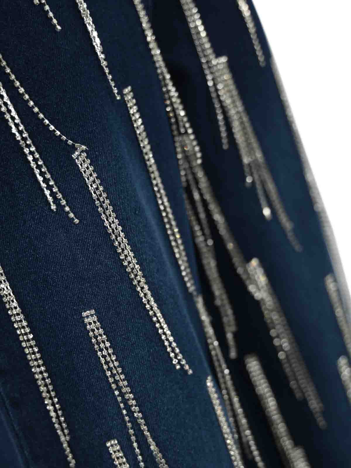 Patrizia Pepe Denim Trousers With Hanging Rhinestones In Blue