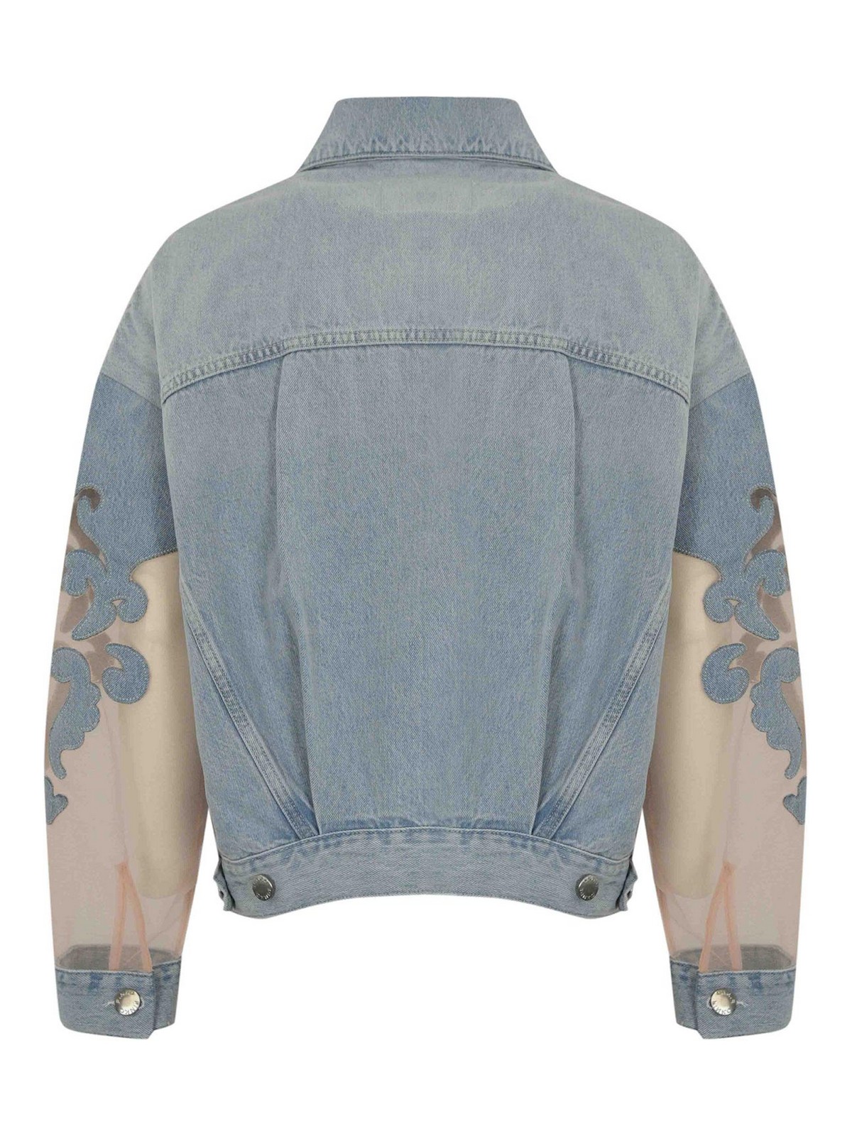 Pinko Gaborone Denim Jacket With Organza Sleeves In Blue