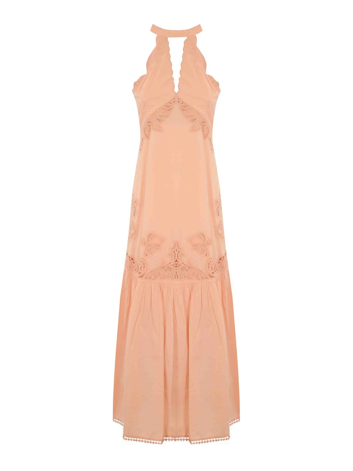 Twinset Long Cotton Dress With Embroidery In Pink