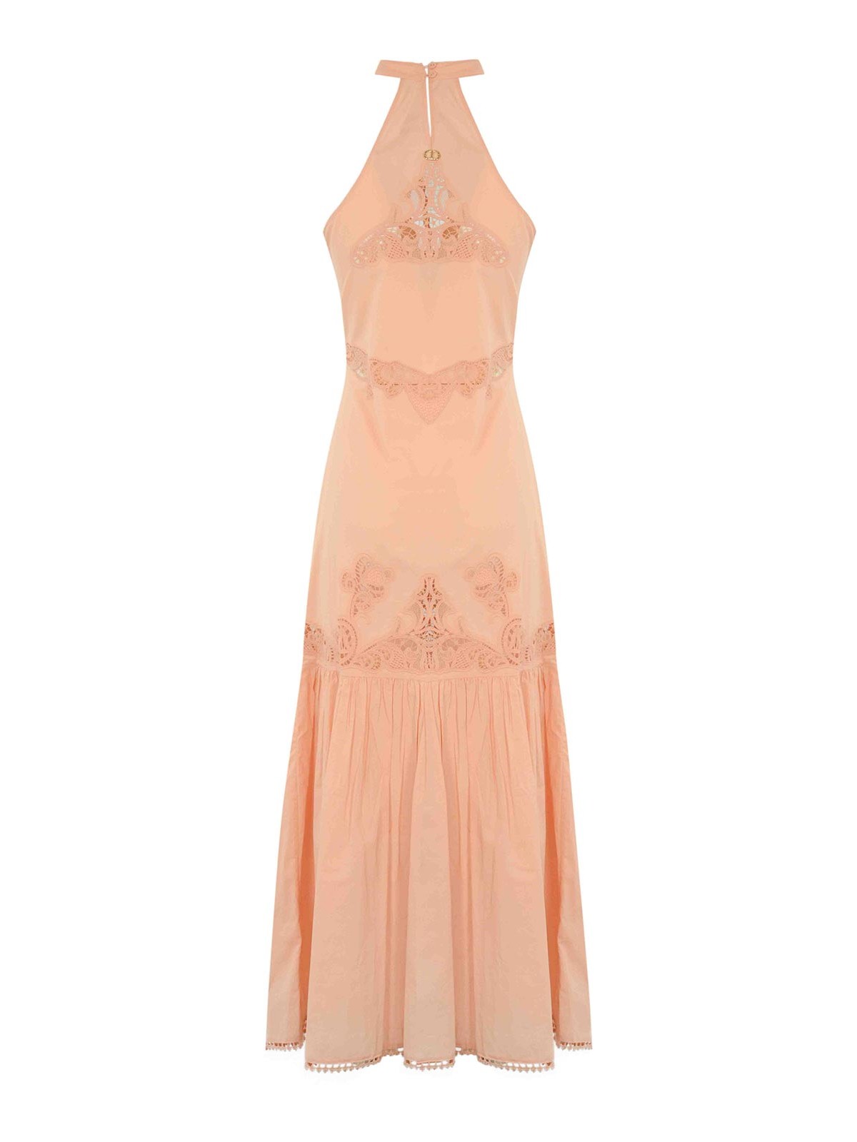 Twinset Long Cotton Dress With Embroidery In Pink