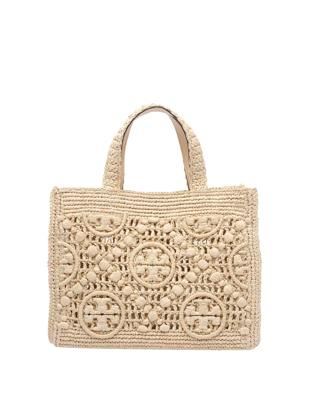 Tory Burch Beige Raffia T Monogram Tote Bag