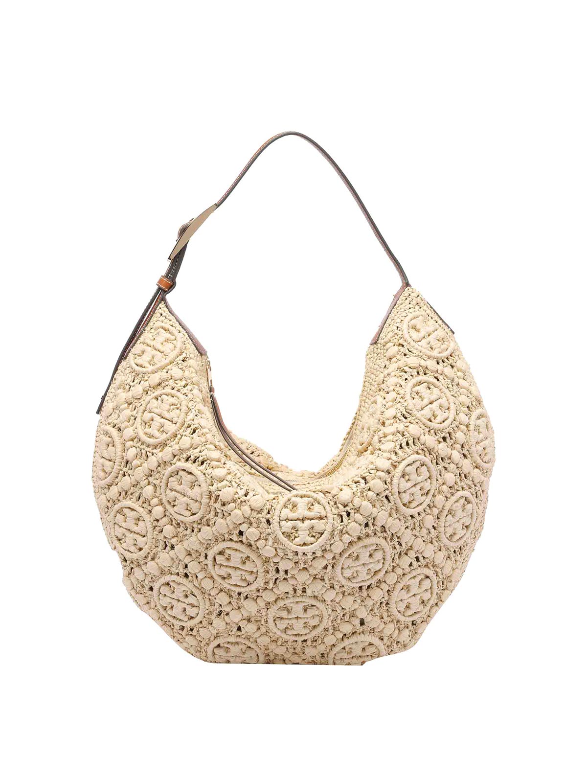 Tory Burch Natural Raffia T Monogram Balloon Bag