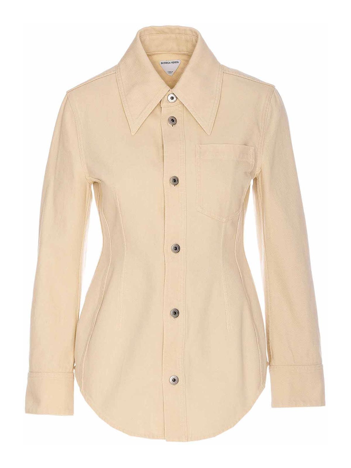 Bottega Veneta Long Sleeves Pointed Collar Jacket With Front Pocket In Yellow