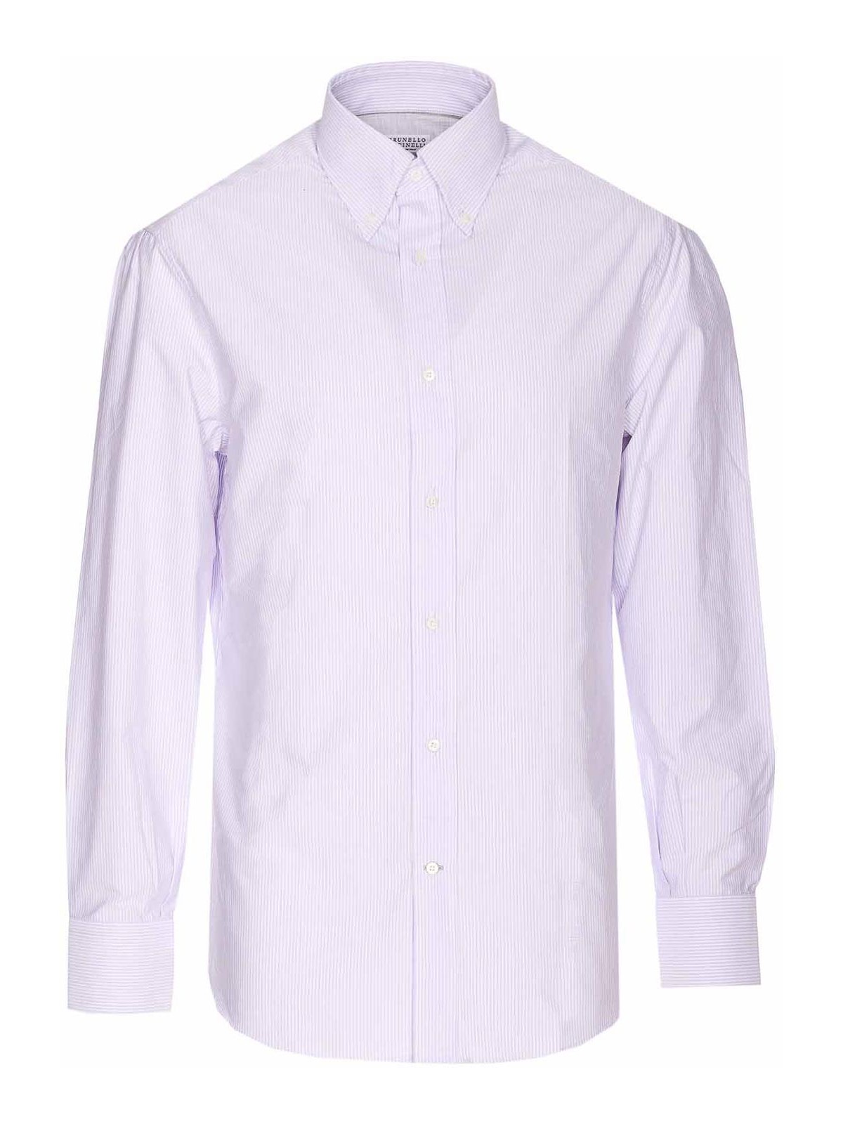 Brunello Cucinelli Striped Shirt With Long Sleeves And Regular Collar In Purple