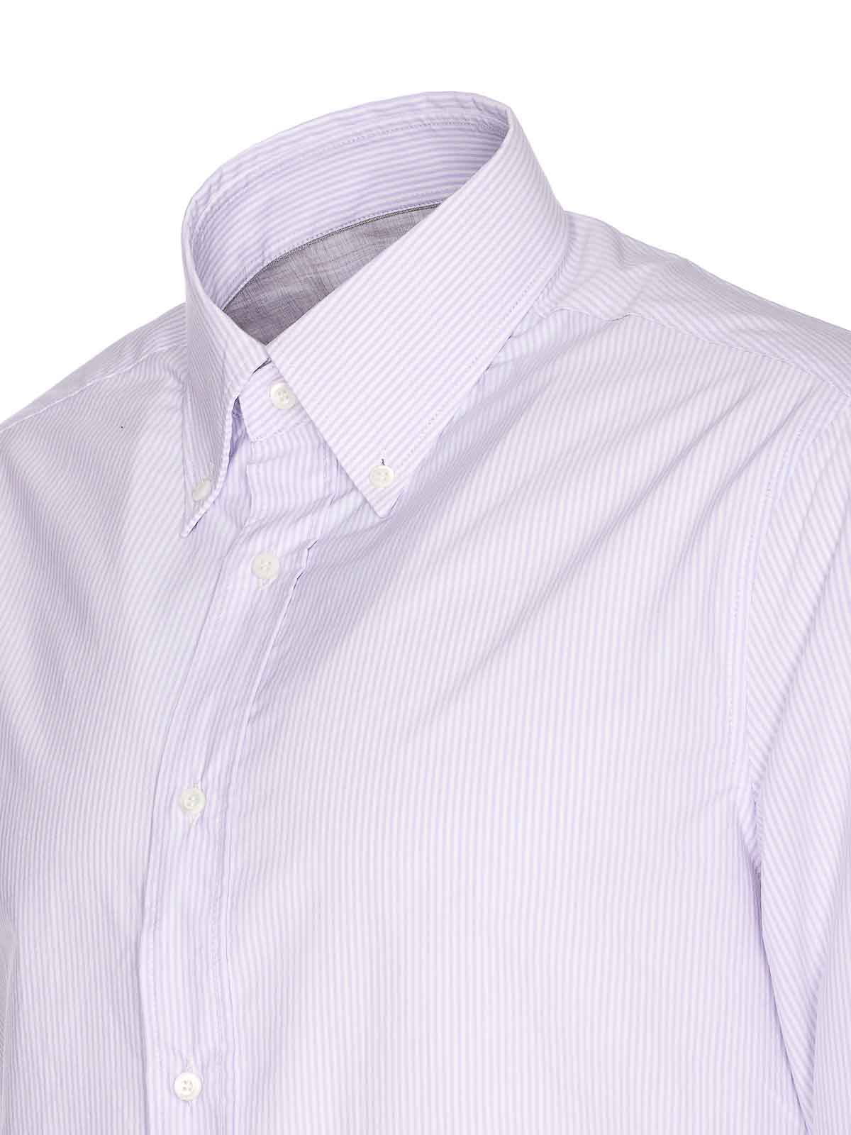 Brunello Cucinelli Striped Shirt With Long Sleeves And Regular Collar In Purple