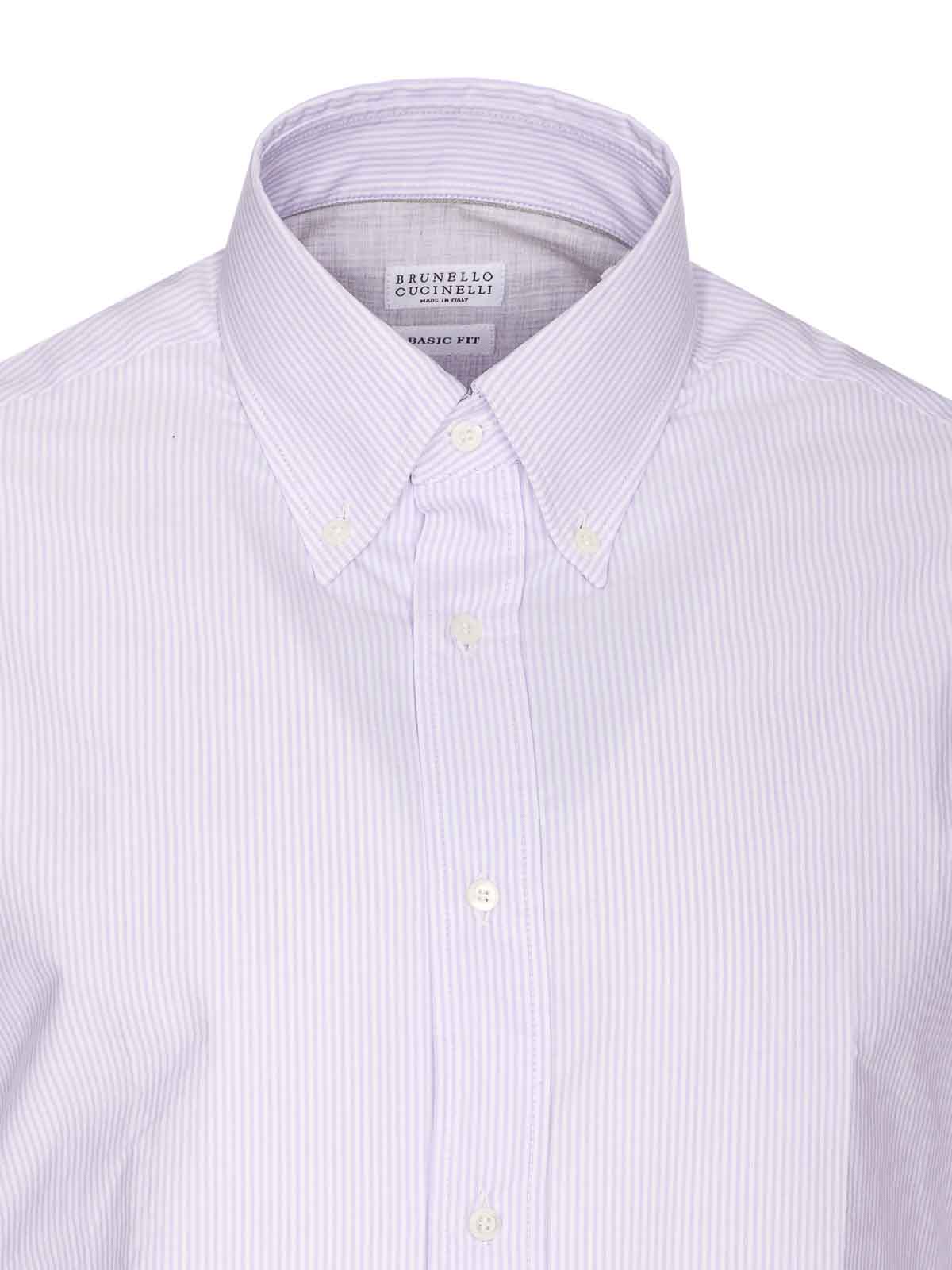 Brunello Cucinelli Striped Shirt With Long Sleeves And Regular Collar In Purple