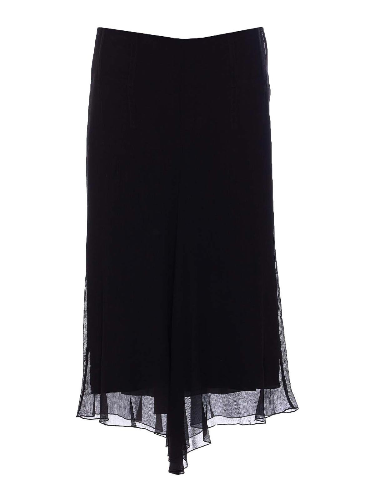 Victoria Beckham Asymmetric Hem Midi Skirt With Sheer Overlay In Black