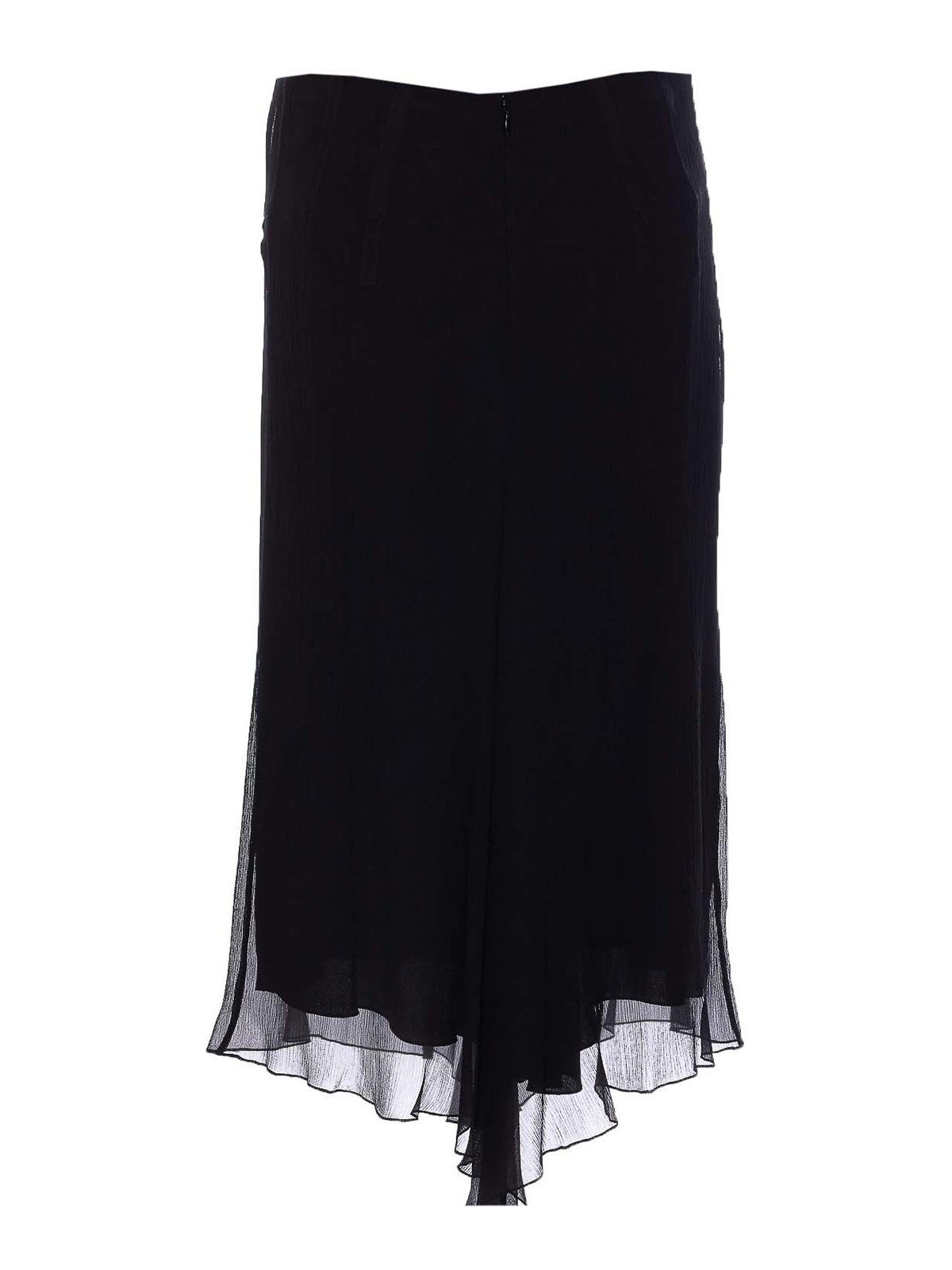 Victoria Beckham Asymmetric Hem Midi Skirt With Sheer Overlay In Black
