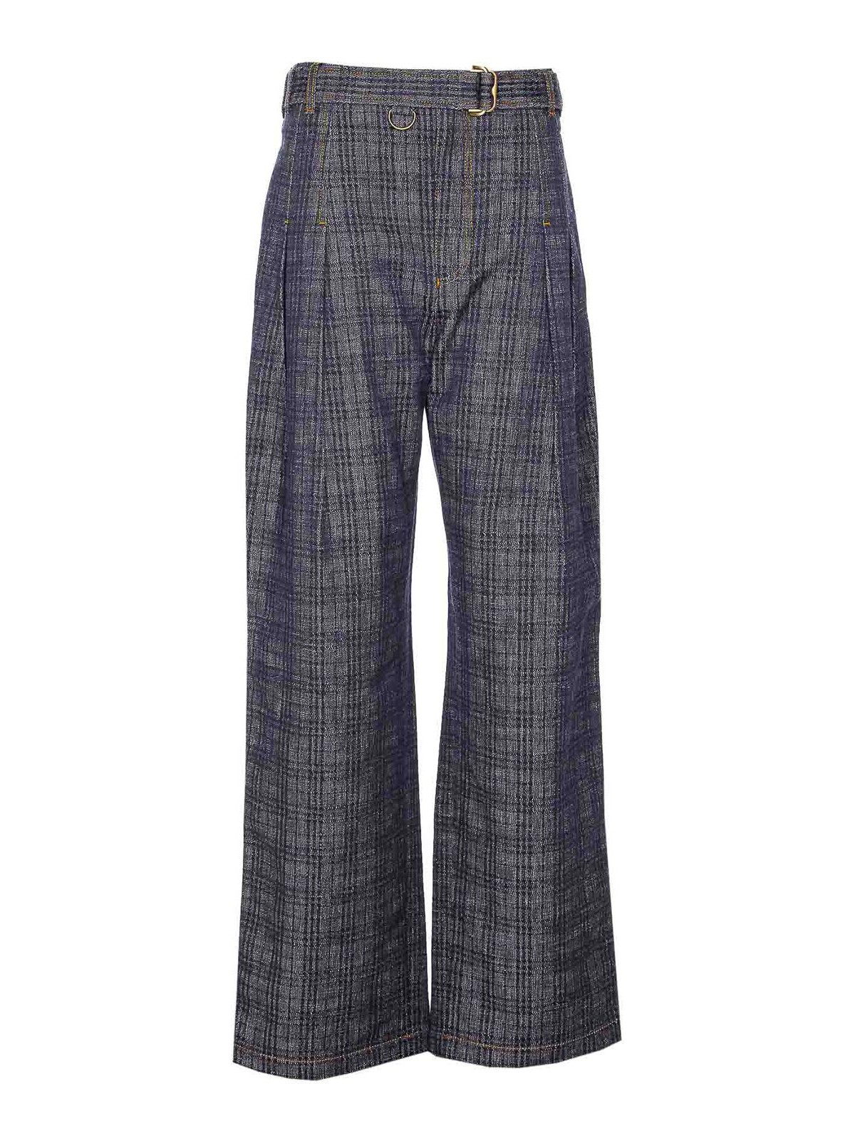 Burberry High Waist Plaid Pattern Trousers With Belt In Gray