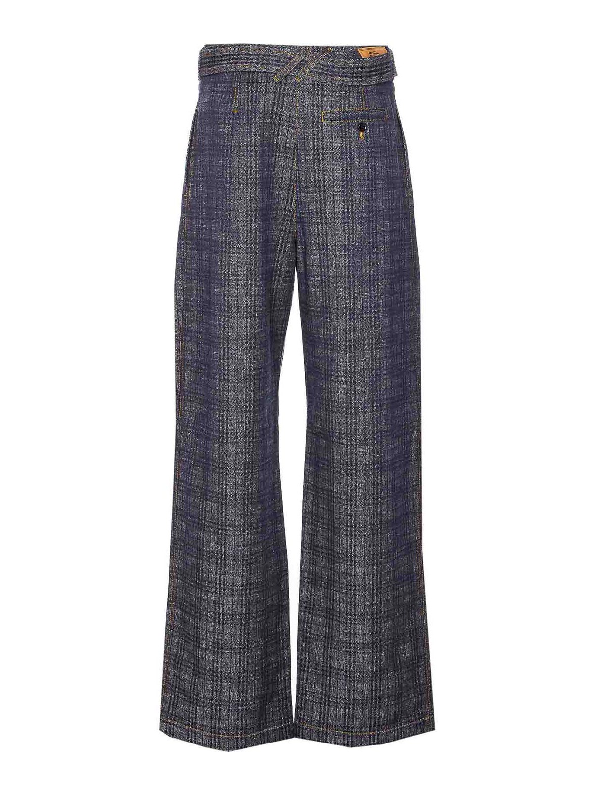 Burberry High Waist Plaid Pattern Trousers With Belt In Gray