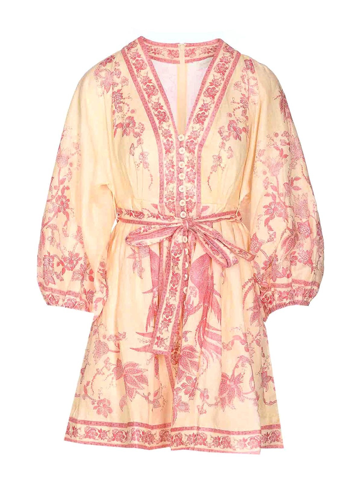 Zimmermann Pink And Beige Lucky Plunge Mini Dress