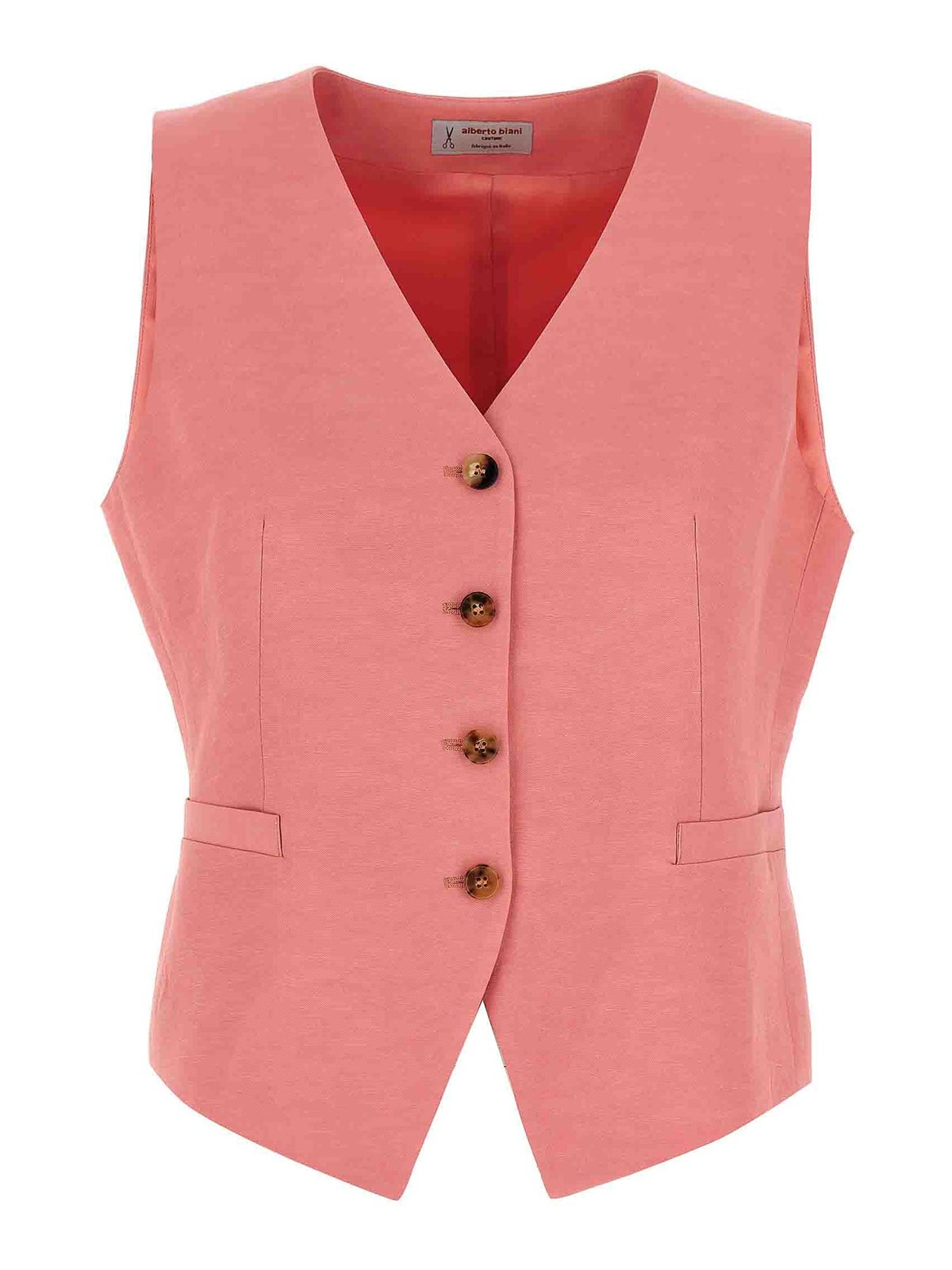 Alberto Biani Linen And Viscose Blend Vest With V-neck And Button Closure In Pink