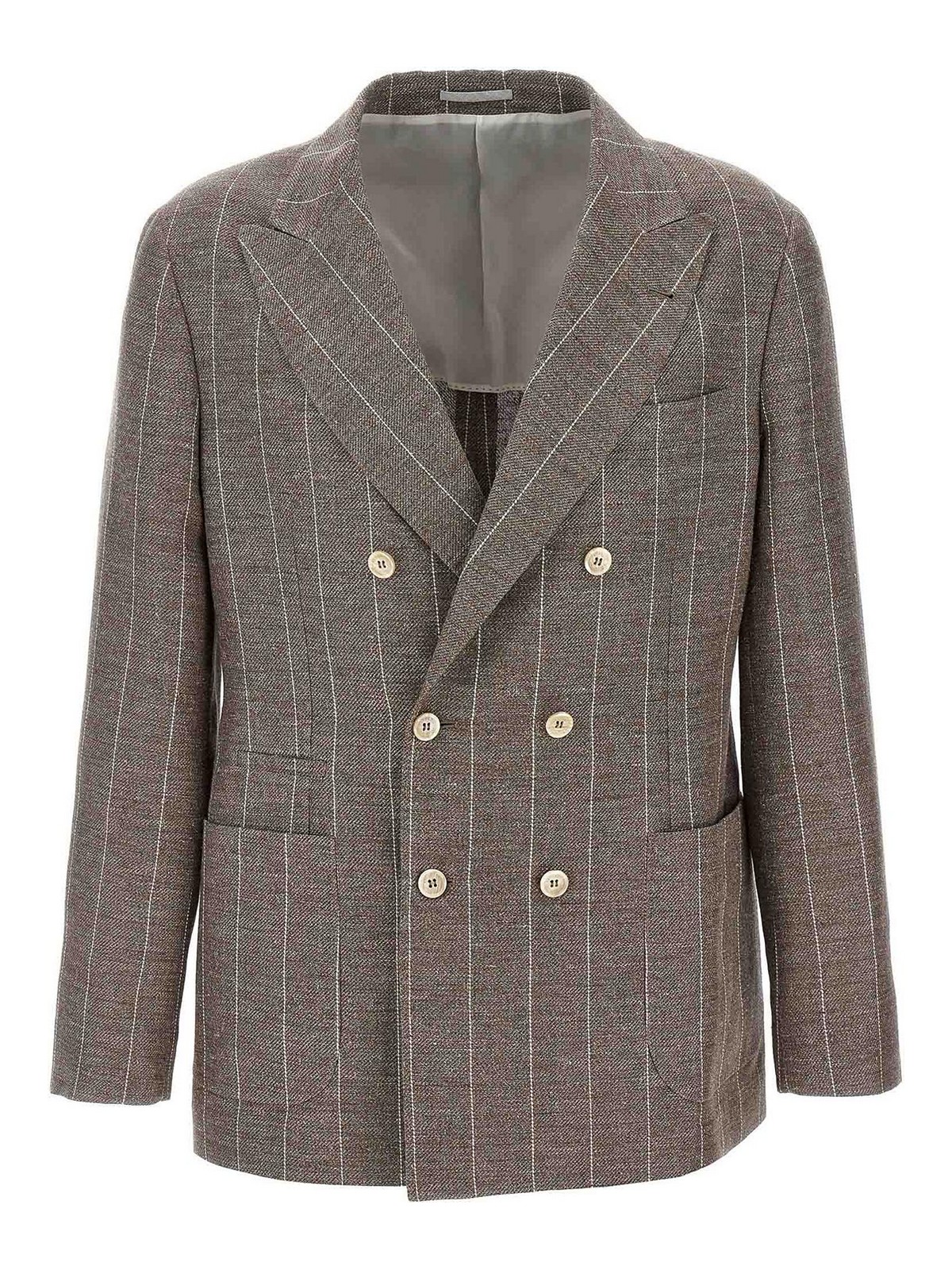Brunello Cucinelli Deconstructed Blazer With Striped Pattern And Button Detailing In Gray