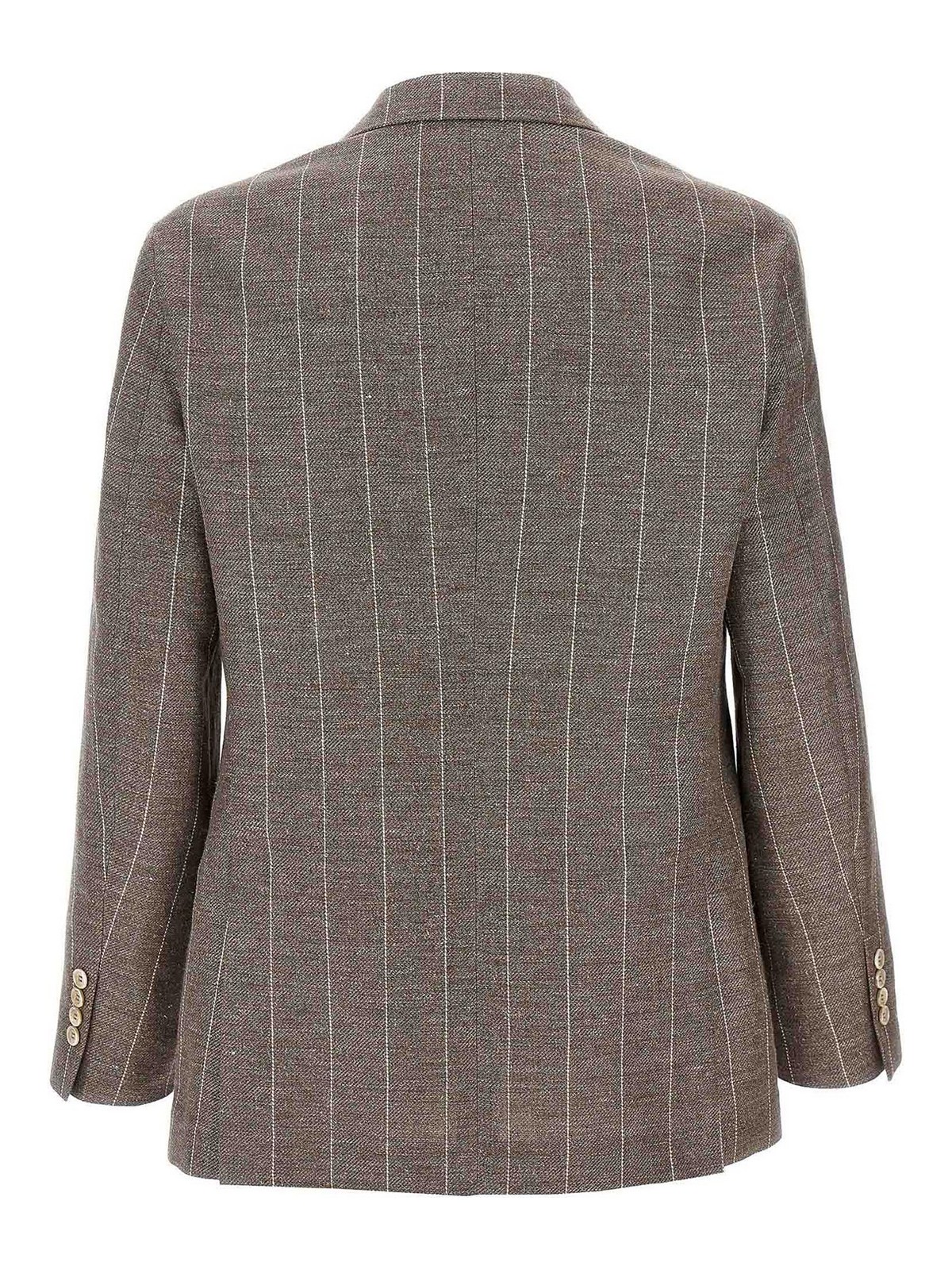 Brunello Cucinelli Deconstructed Blazer With Striped Pattern And Button Detailing In Gray