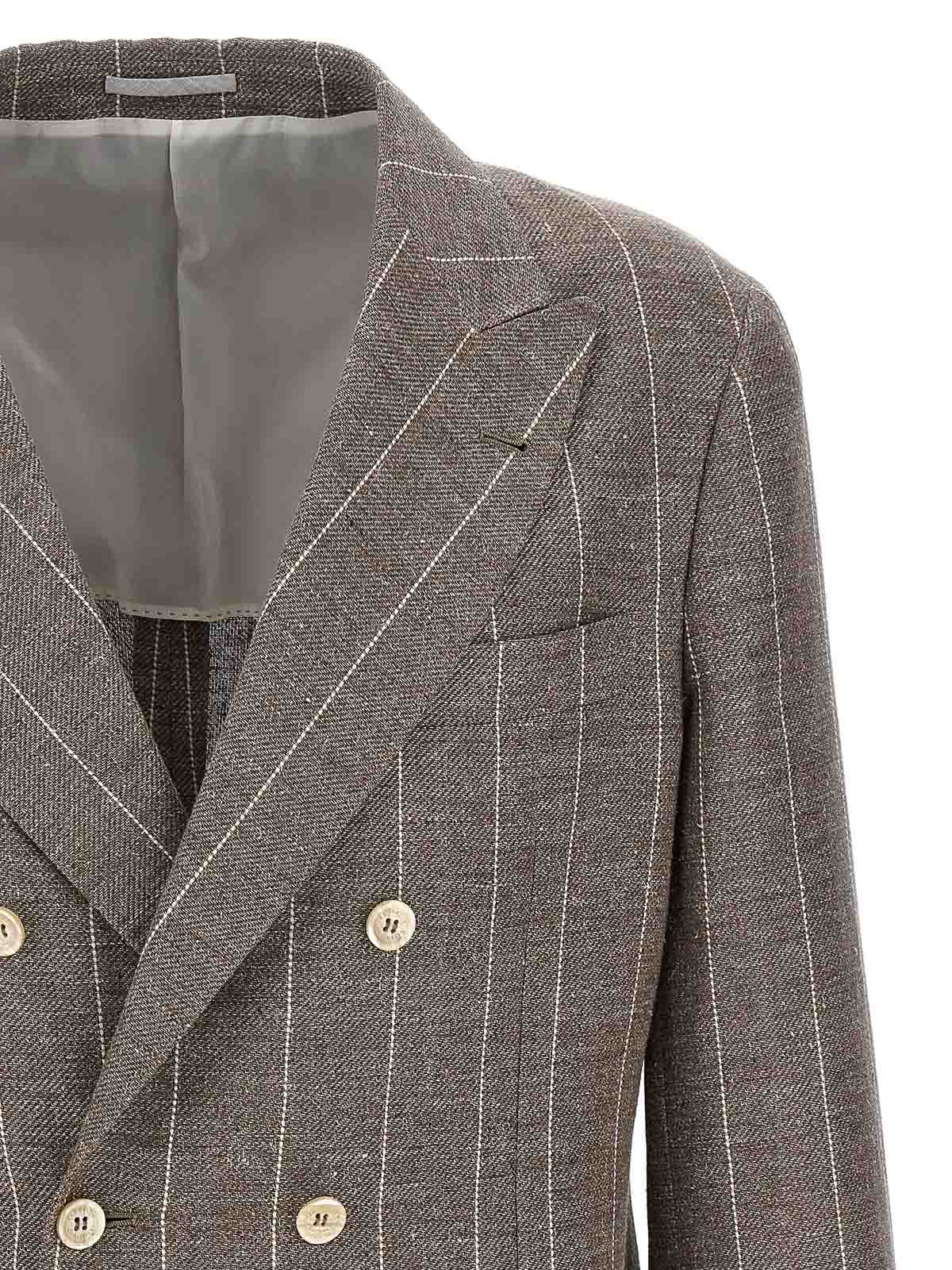 Brunello Cucinelli Deconstructed Blazer With Striped Pattern And Button Detailing In Gray