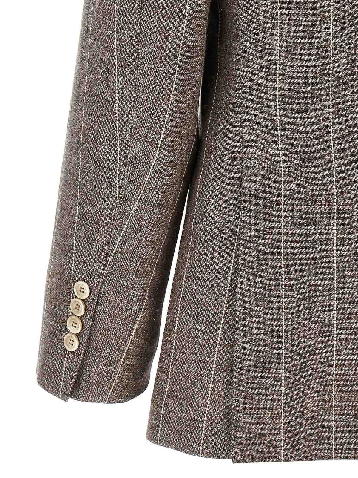 Brunello Cucinelli Deconstructed Blazer With Striped Pattern And Button Detailing In Gray
