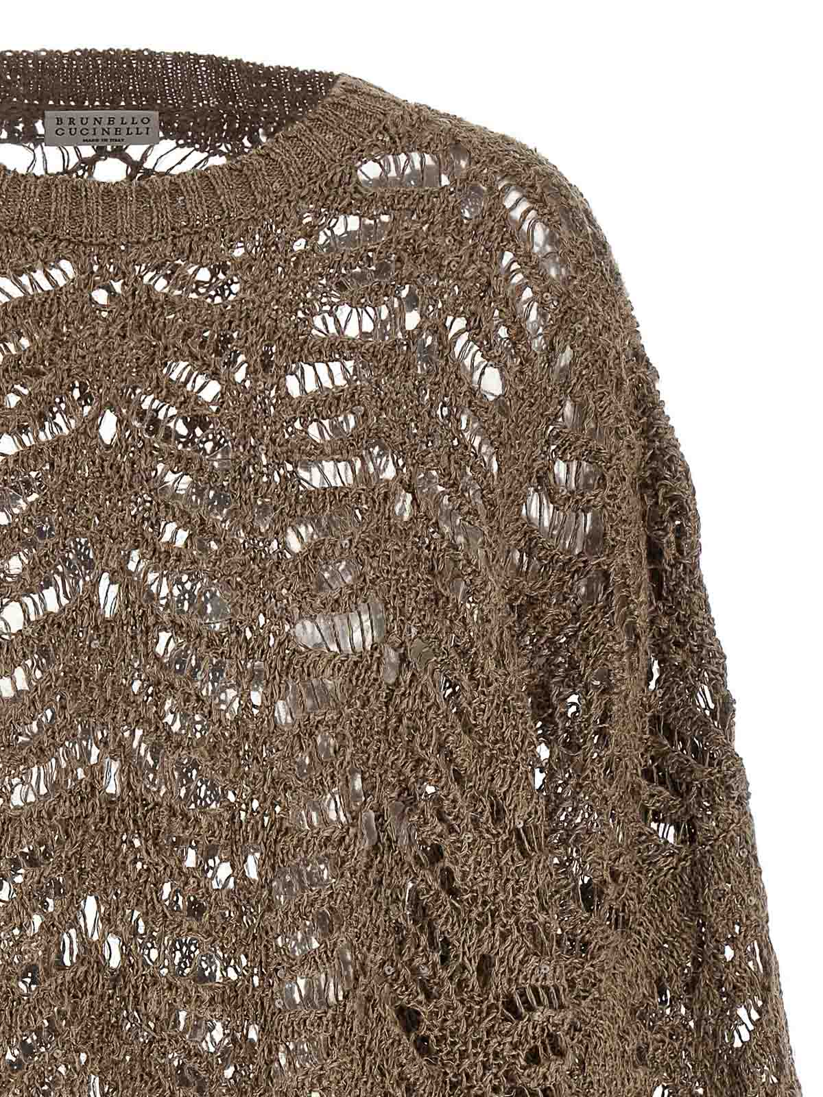 Brunello Cucinelli Openwork Sweater In Brown