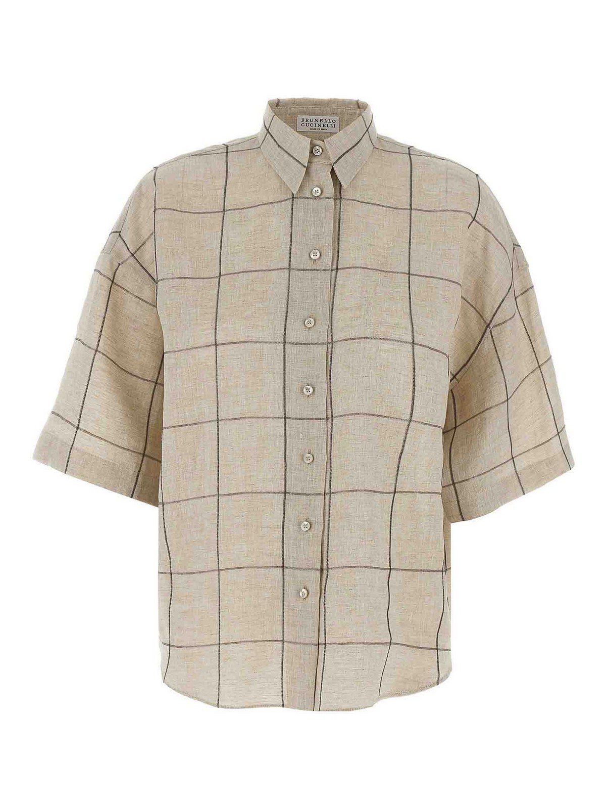 Brunello Cucinelli Checked Short-sleeved Shirt In Neutral