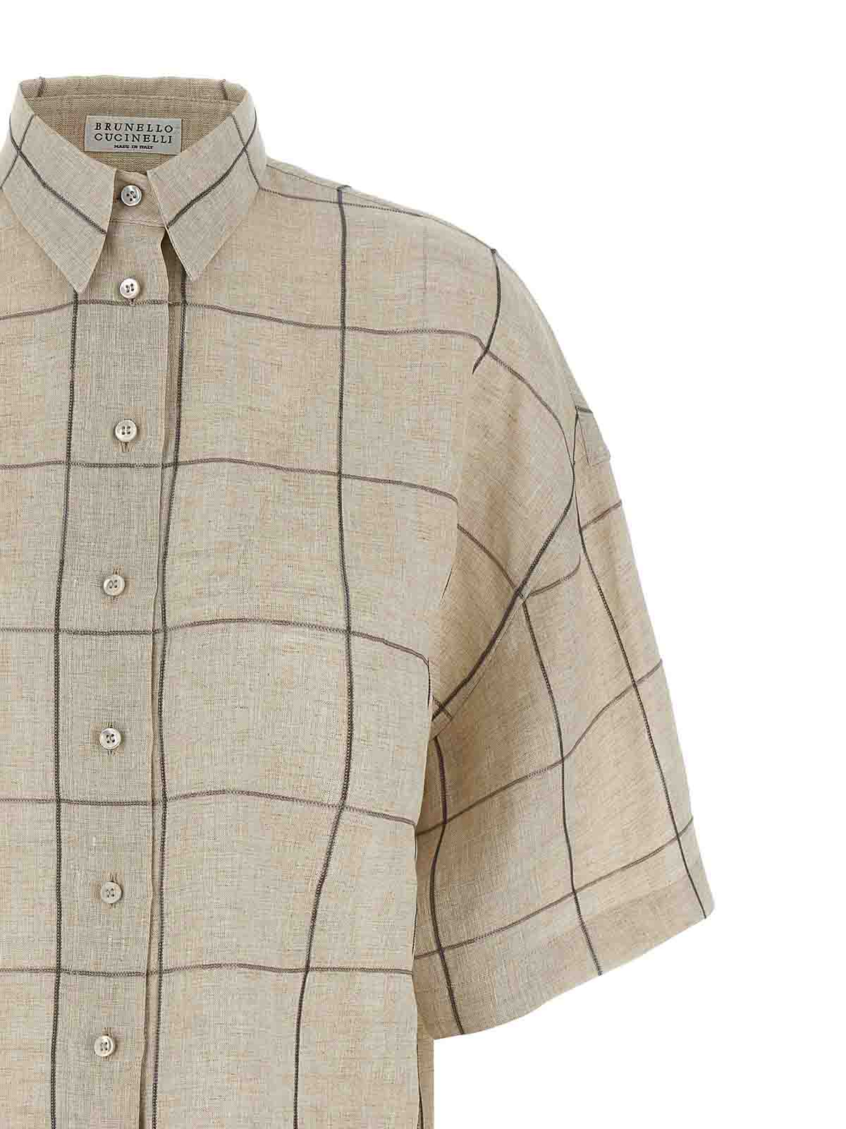 Brunello Cucinelli Checked Short-sleeved Shirt In Neutral
