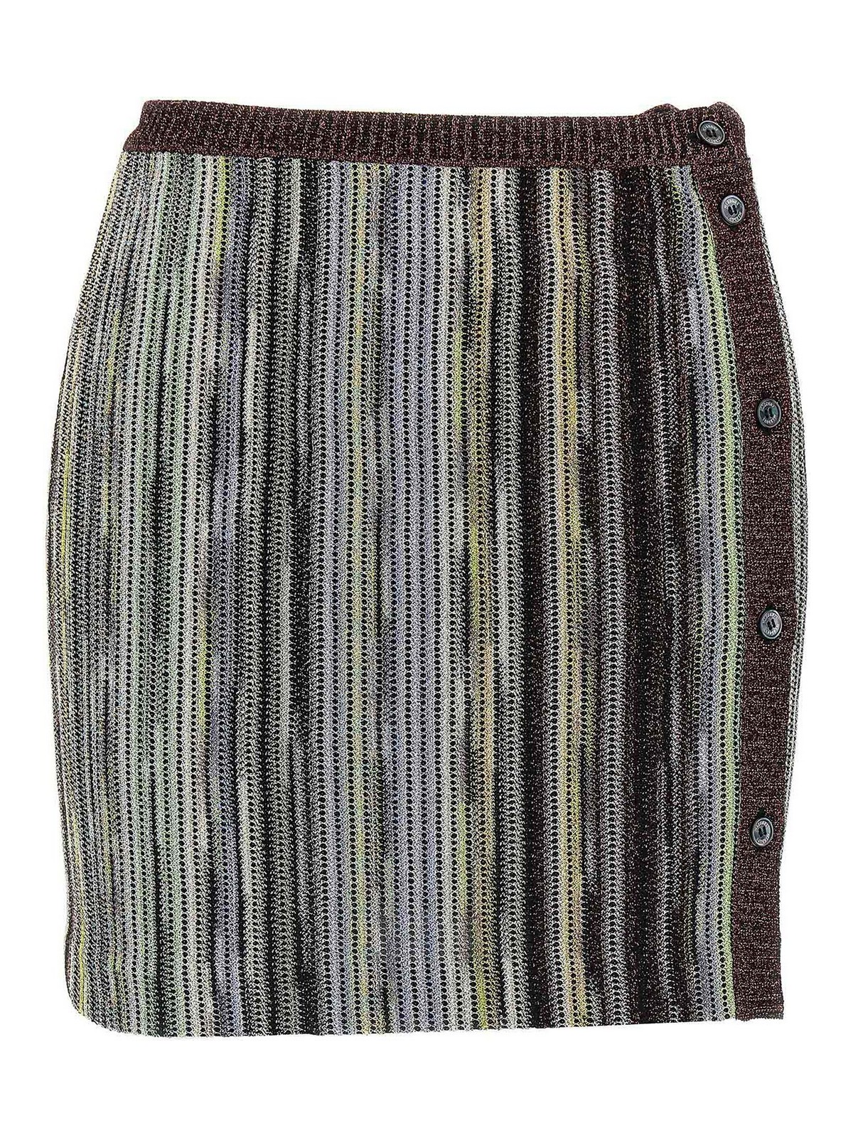 Missoni Striped Skirt With Button And Elastic Waistband In Brown