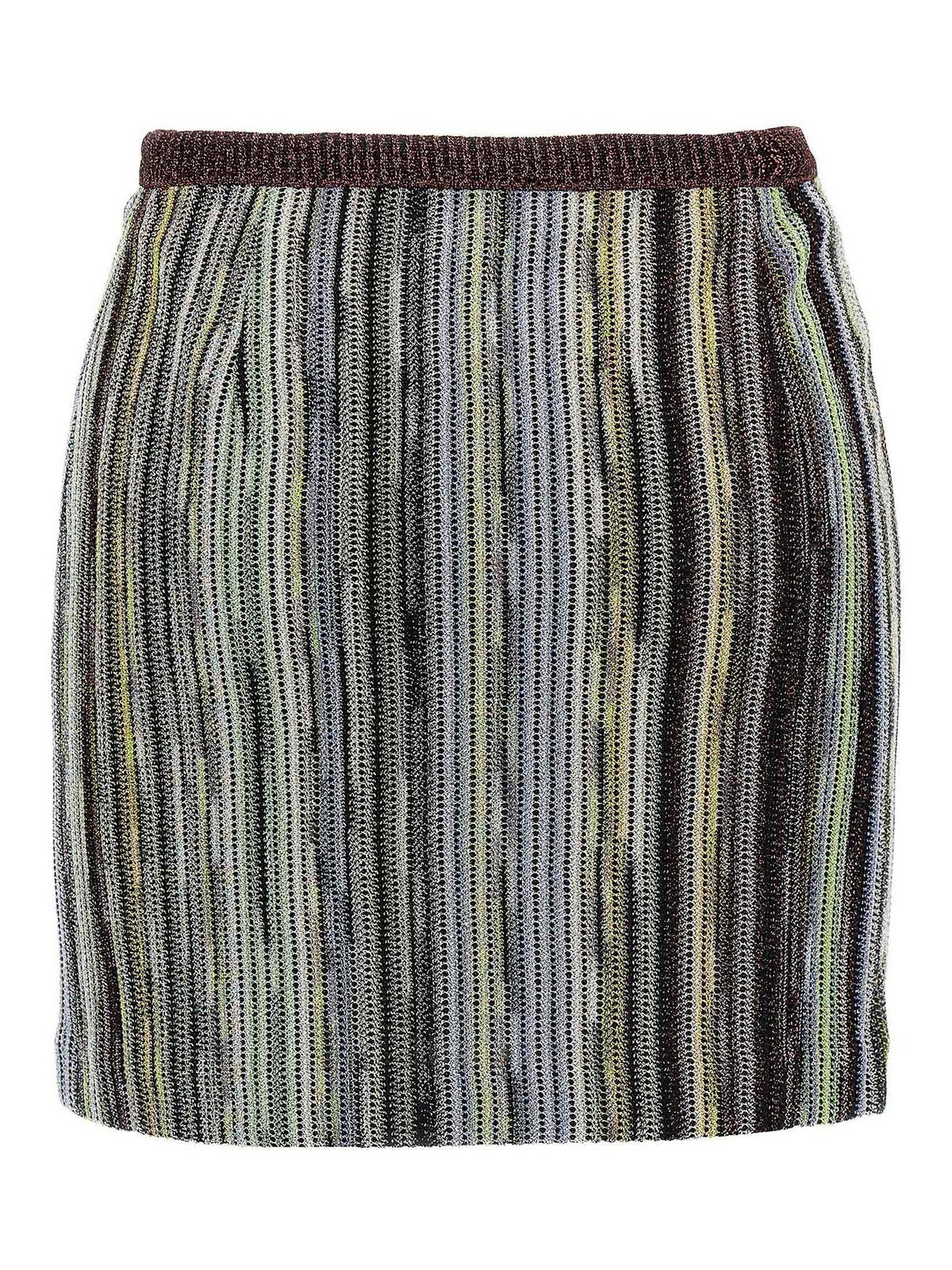 Missoni Striped Skirt With Button And Elastic Waistband In Brown