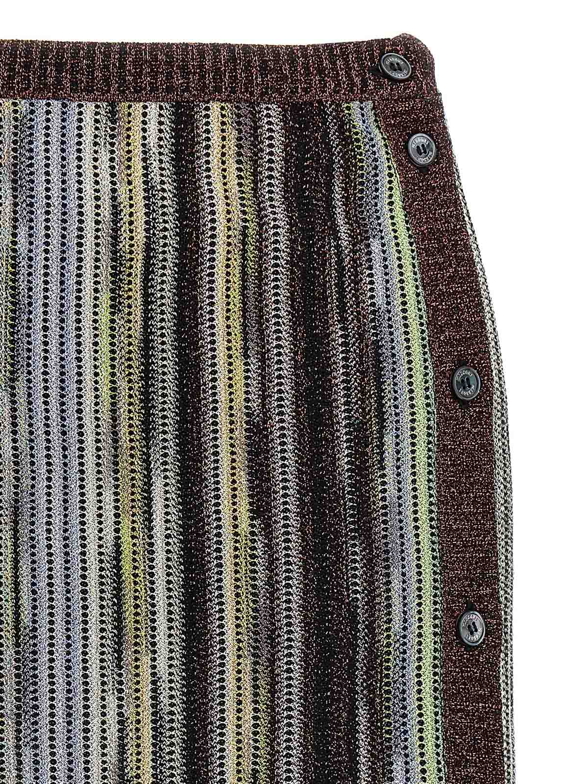 Missoni Striped Skirt With Button And Elastic Waistband In Brown