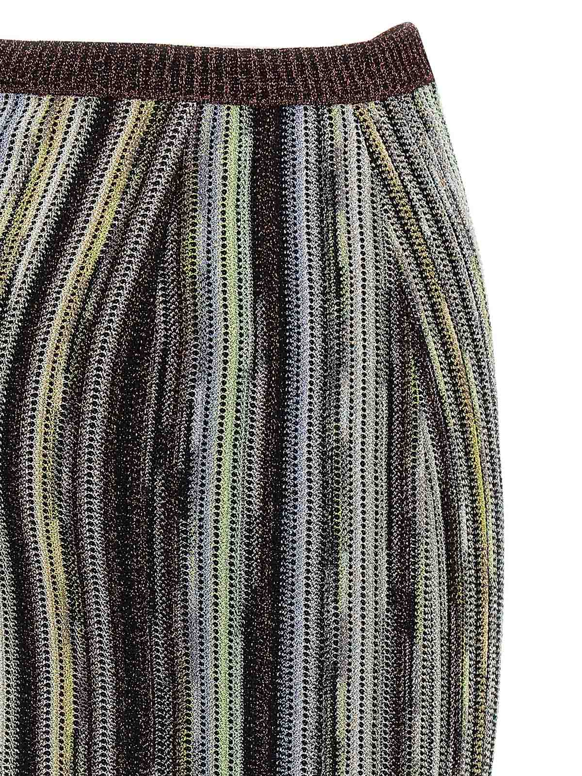 Missoni Striped Skirt With Button And Elastic Waistband In Brown