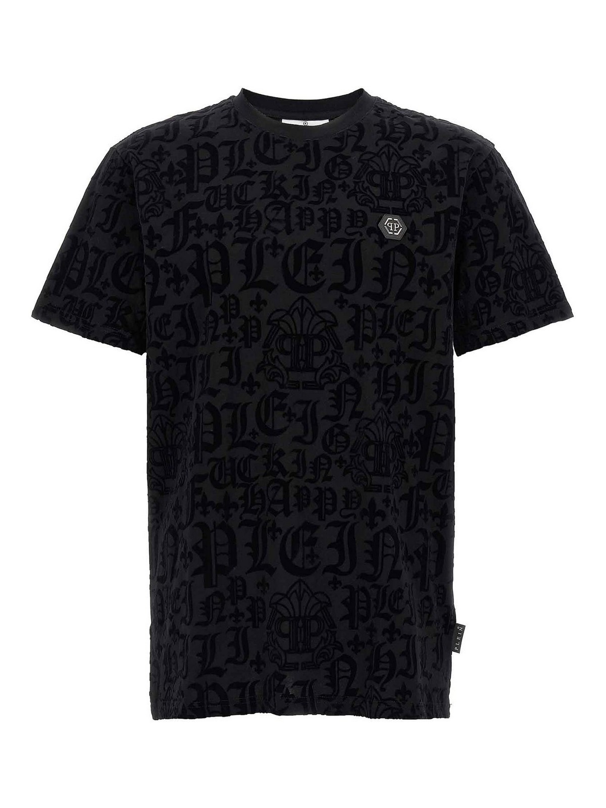 Tシャツ・カットソー PHILIPP PLEIN Velvet logo t-shirt (PAECMTK7884PJY002N 02) Philipp Plein Velvet Logo T-Shirt - Black | PAECMTK7884PJY002N02