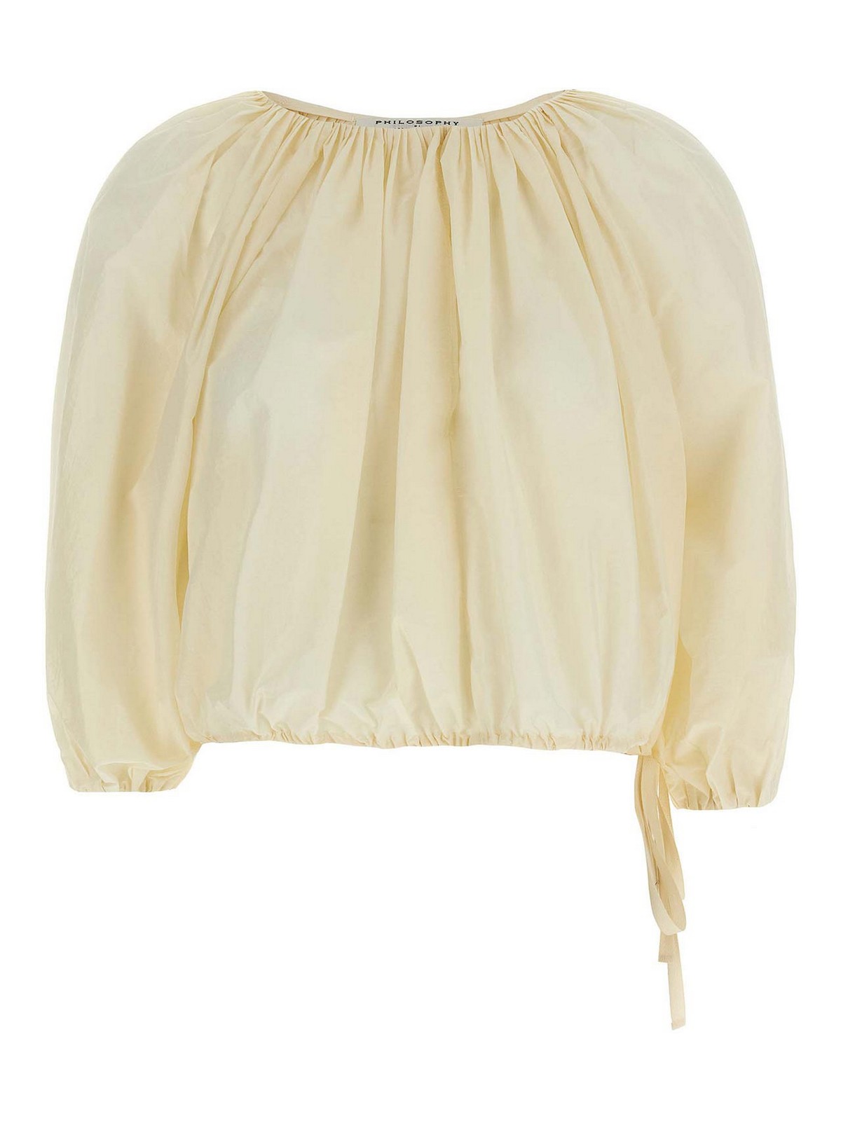 Philosophy Di Lorenzo Serafini White Top With Gathers And Elastic Waist With Drawstring In Tech Fabric Woman In Neutral