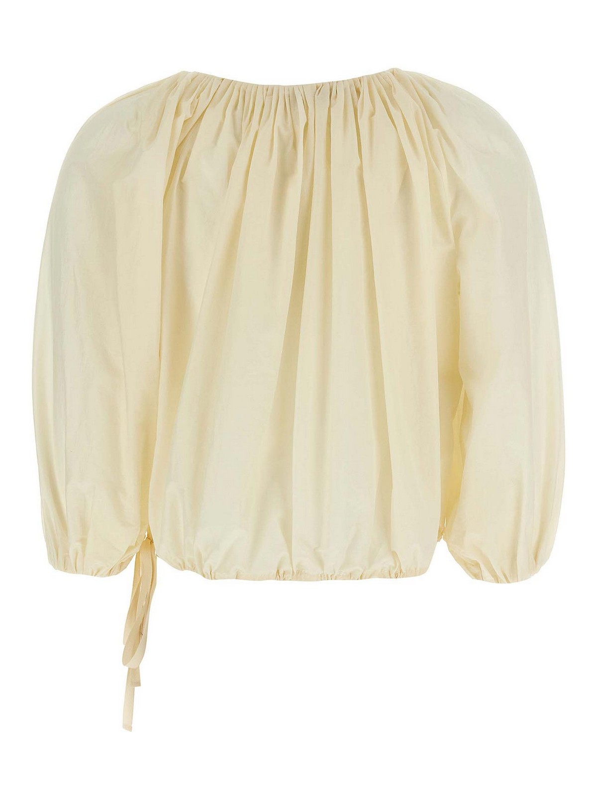 Philosophy Di Lorenzo Serafini White Top With Gathers And Elastic Waist With Drawstring In Tech Fabric Woman In Neutral