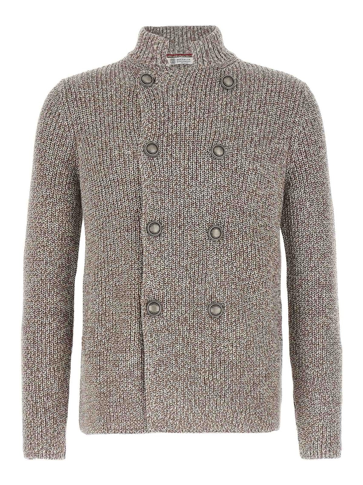 Brunello Cucinelli Double-breasted Cardigan Sweaters And Cardigans Multicolor In Gray