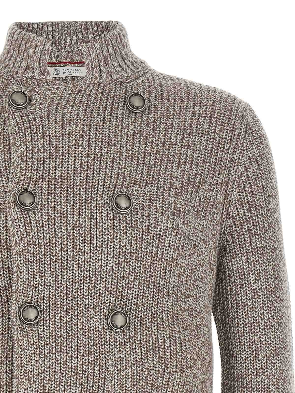 Brunello Cucinelli Double-breasted Cardigan Sweaters And Cardigans Multicolor In Gray