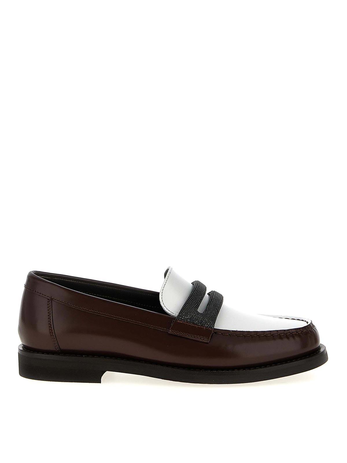 Brunello Cucinelli Brown Loafers With Monile Detail And Chain In Leather Woman In Brown