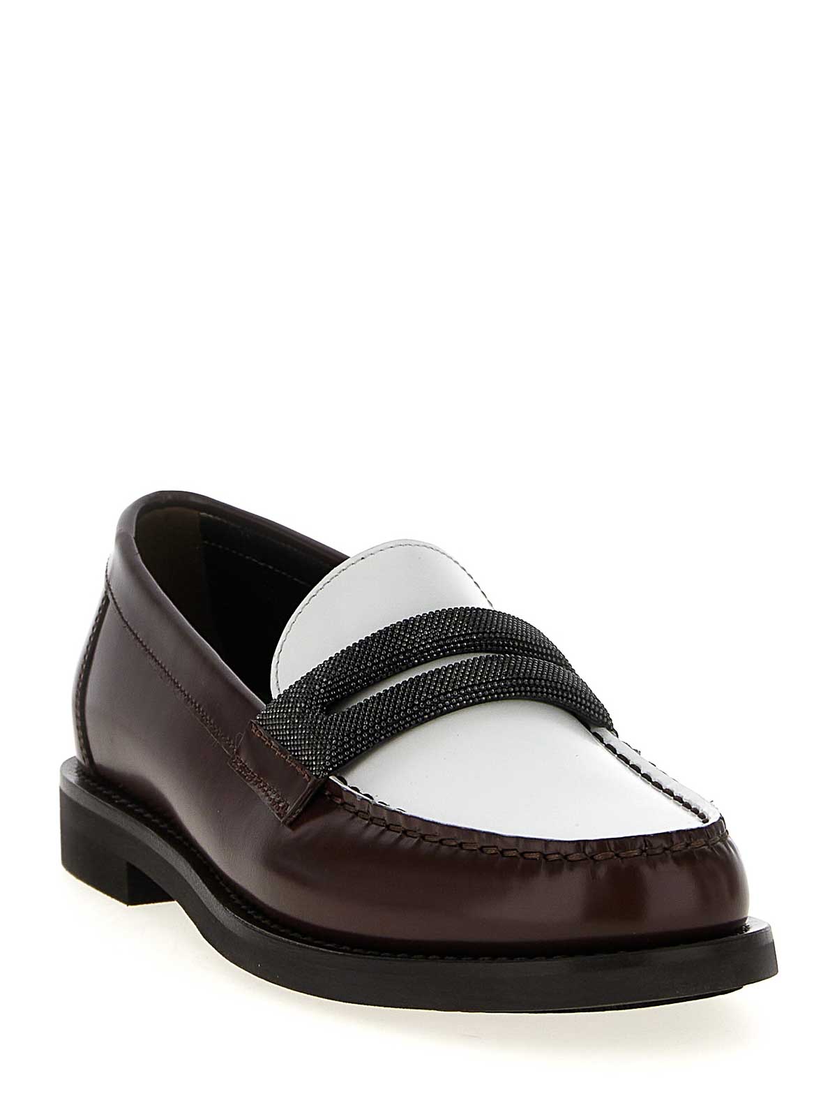 Brunello Cucinelli Brown Loafers With Monile Detail And Chain In Leather Woman In Brown