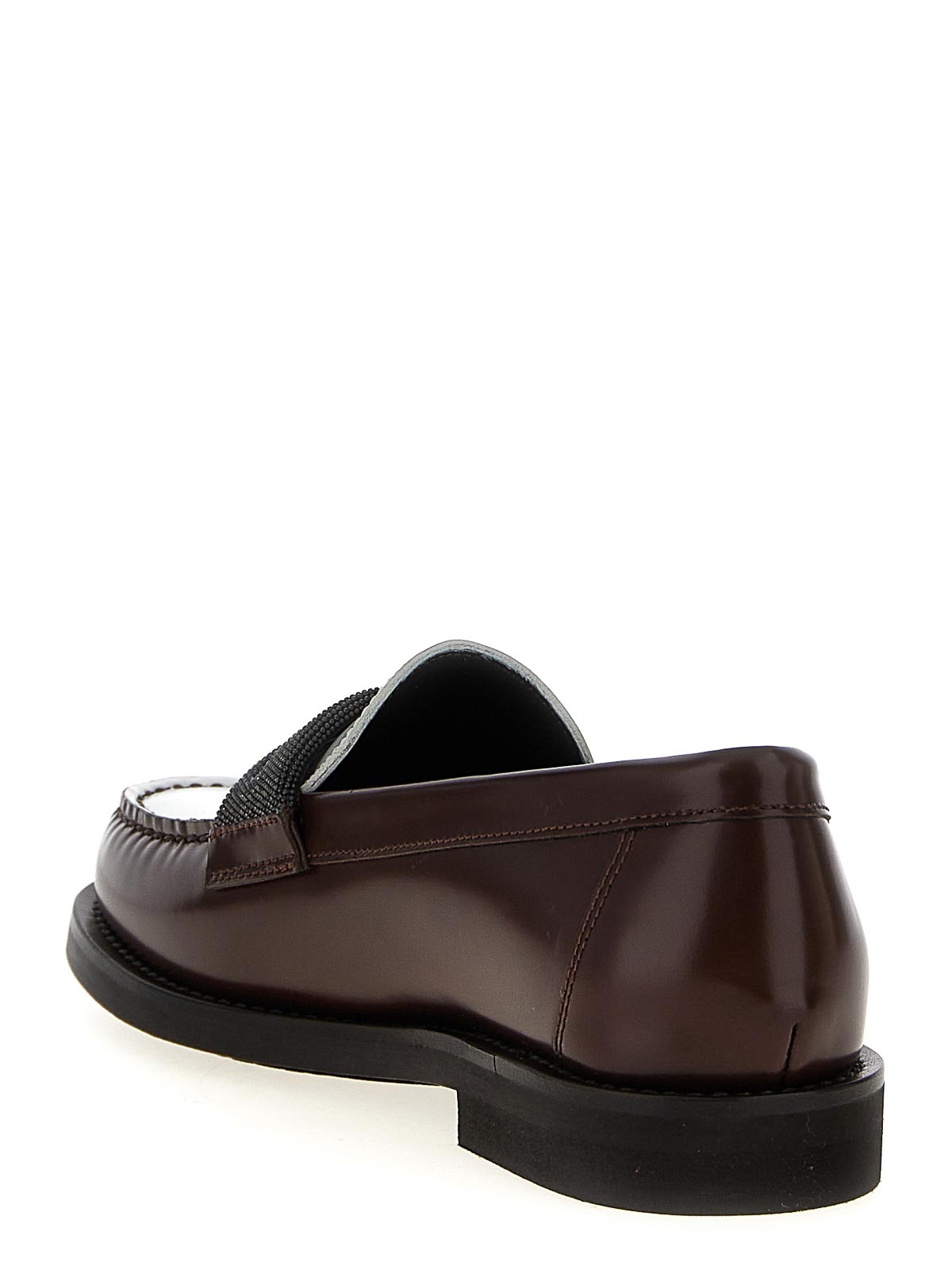 Brunello Cucinelli Brown Loafers With Monile Detail And Chain In Leather Woman In Brown