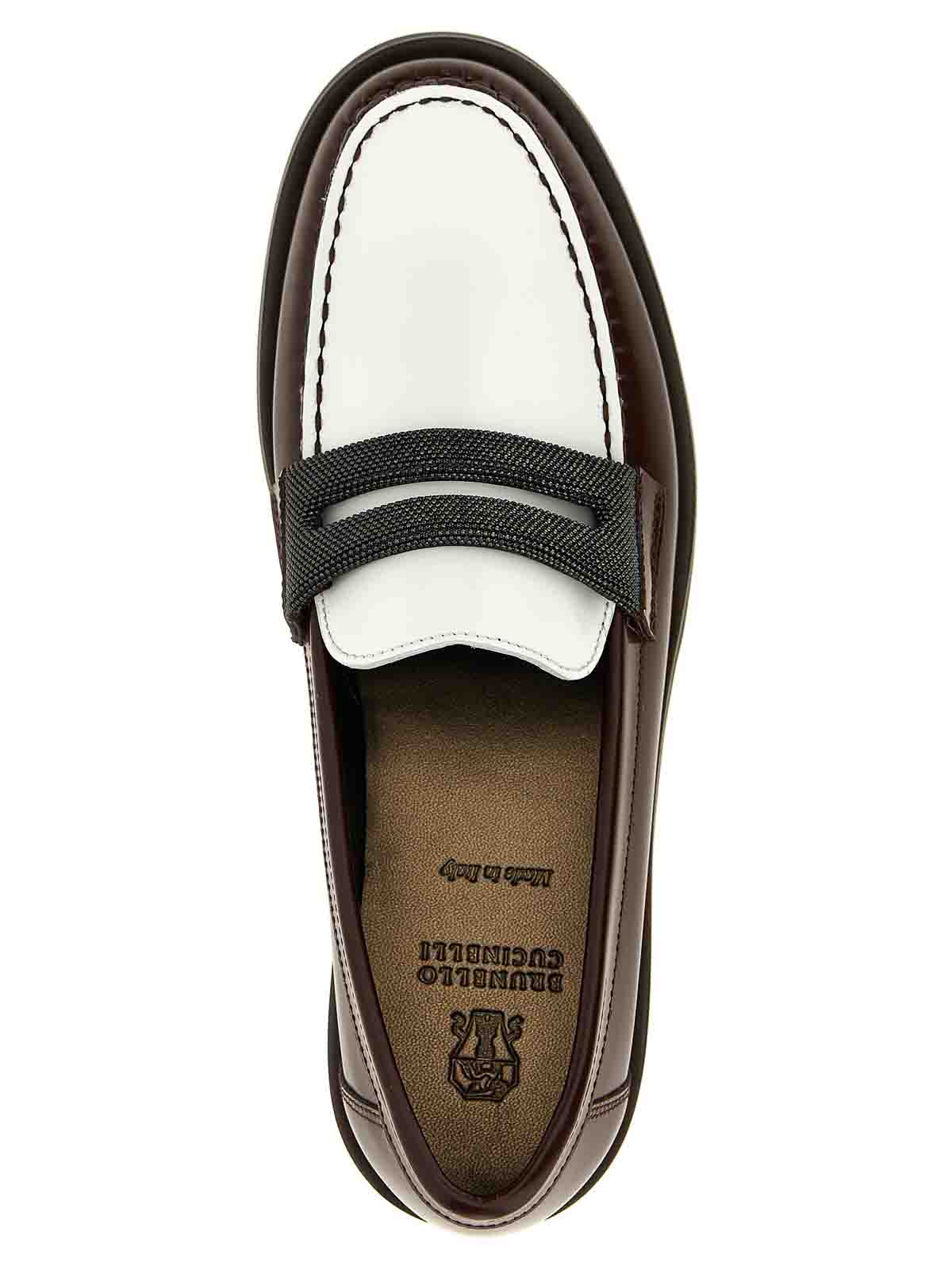 Brunello Cucinelli Brown Loafers With Monile Detail And Chain In Leather Woman In Brown