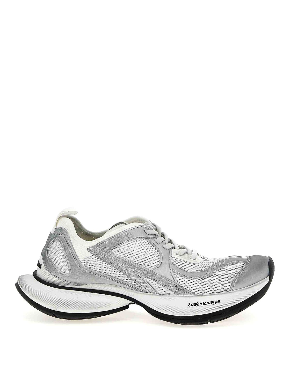 Balenciaga White And Silver Sneaker Circuit In Gray