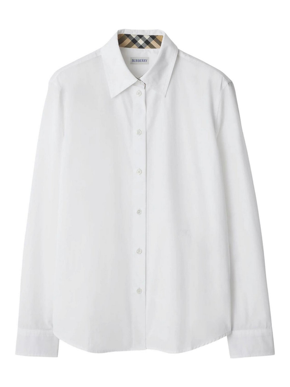 Burberry Cotton Poplin Shirt With Check Pattern Detail In White