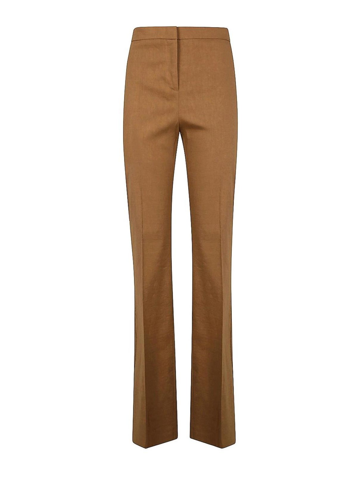 Pinko High-waisted Straight-leg Trousers In Viscose Blend In Brown