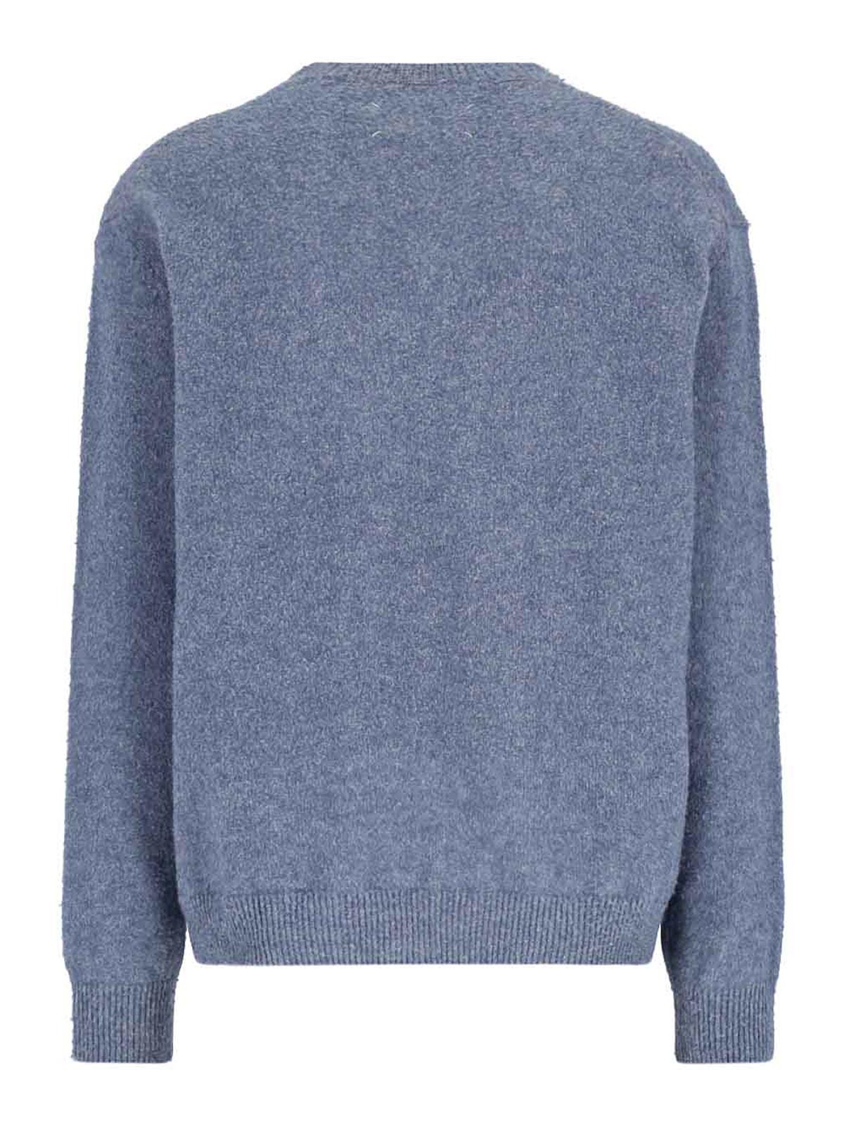 Maison Margiela Pile Knit Sweater Man Blue Jeans In Blue