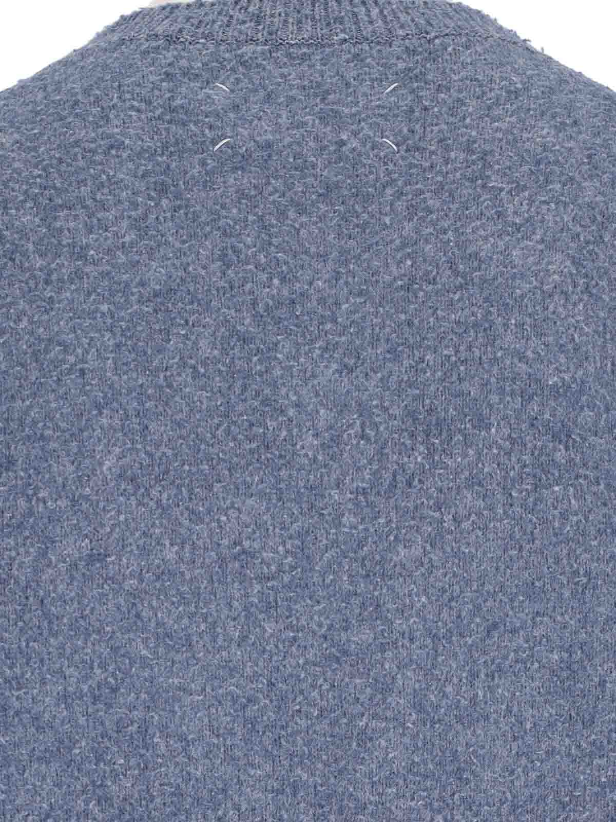 Maison Margiela Pile Knit Sweater Man Blue Jeans In Blue
