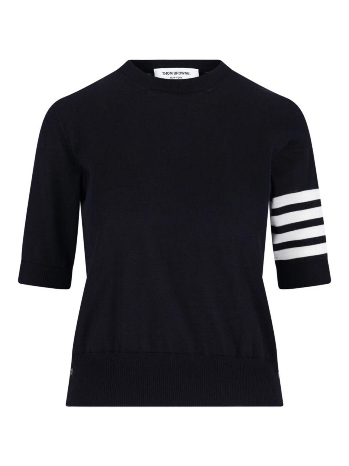Thom Browne Ribbed Hem Crewneck Short Sleeves Striped Sleeve