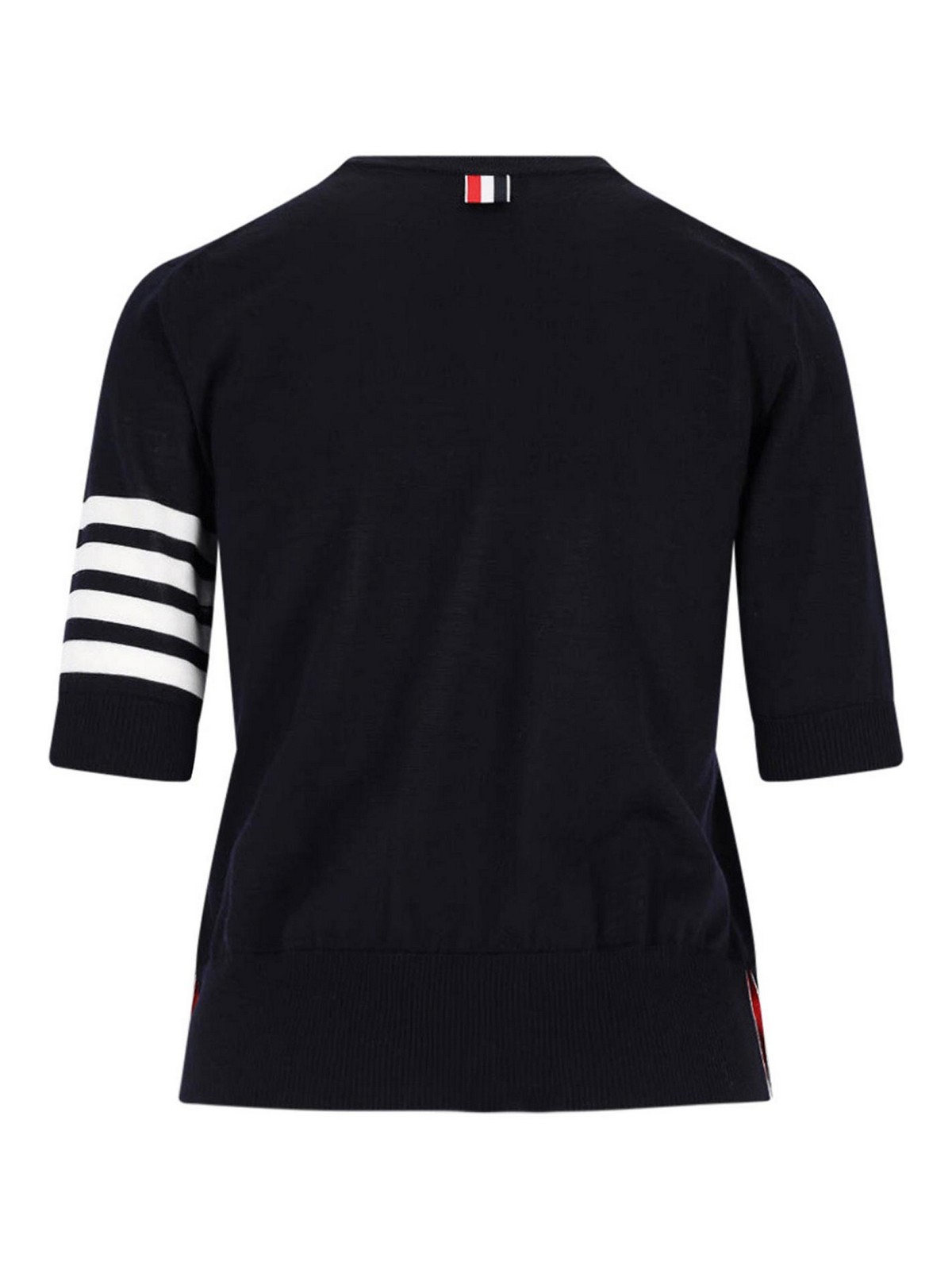 Thom Browne Ribbed Hem Crewneck Short Sleeves Striped Sleeve