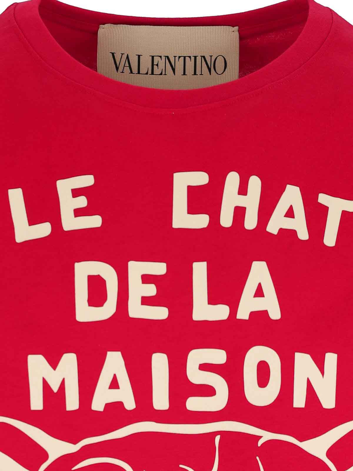Valentino Garavani T-shirt With Le Chat De La Maison Print In Red