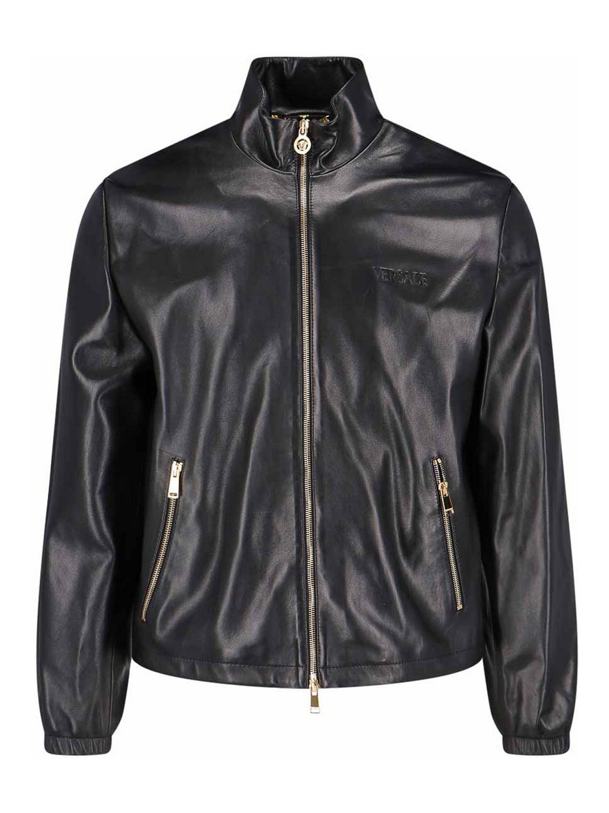 Versace Jacket High Collar Elastic Cuffs In Black