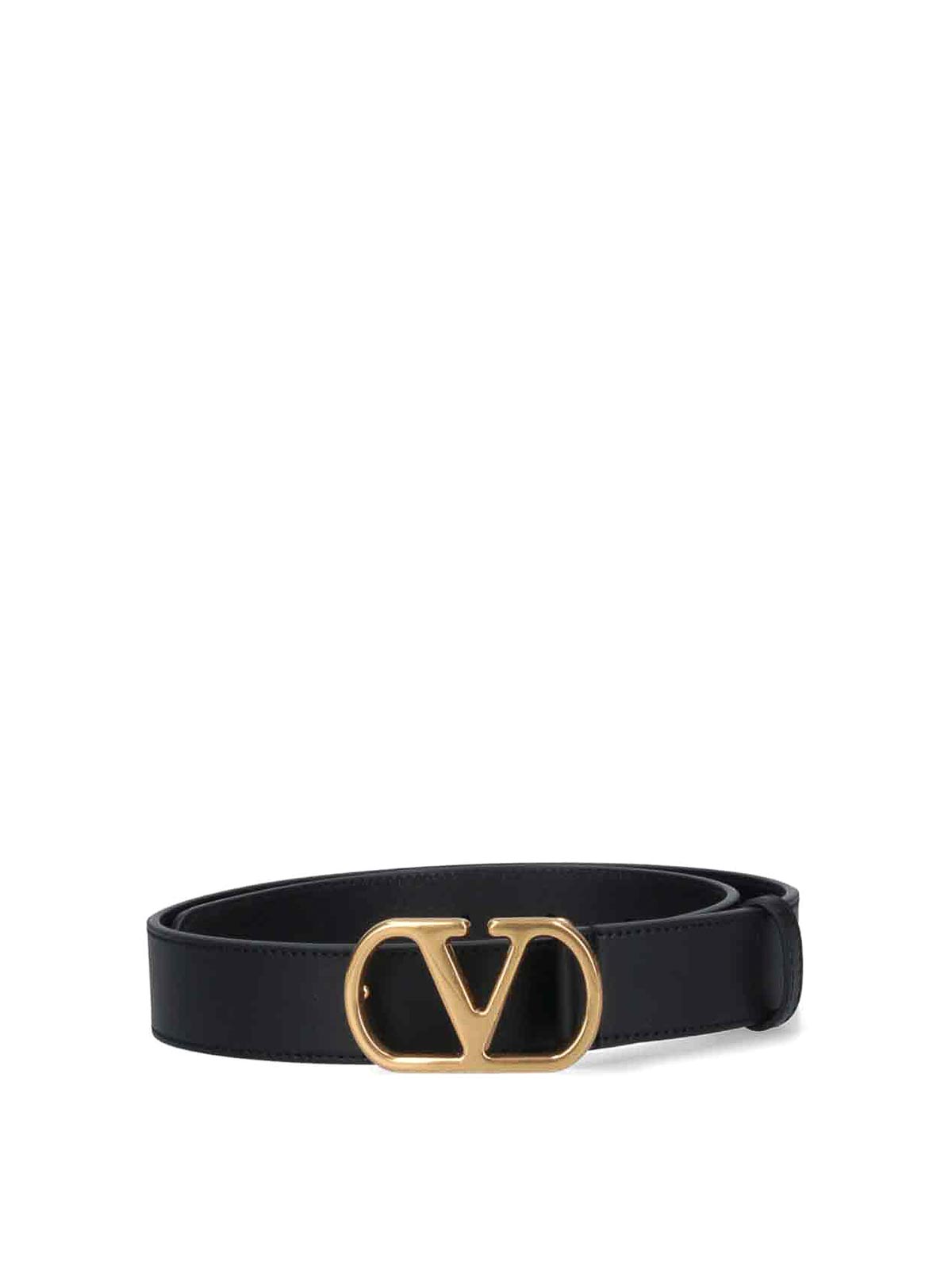 Valentino Adjustable Length Gold-tone Buckle Belts In Black