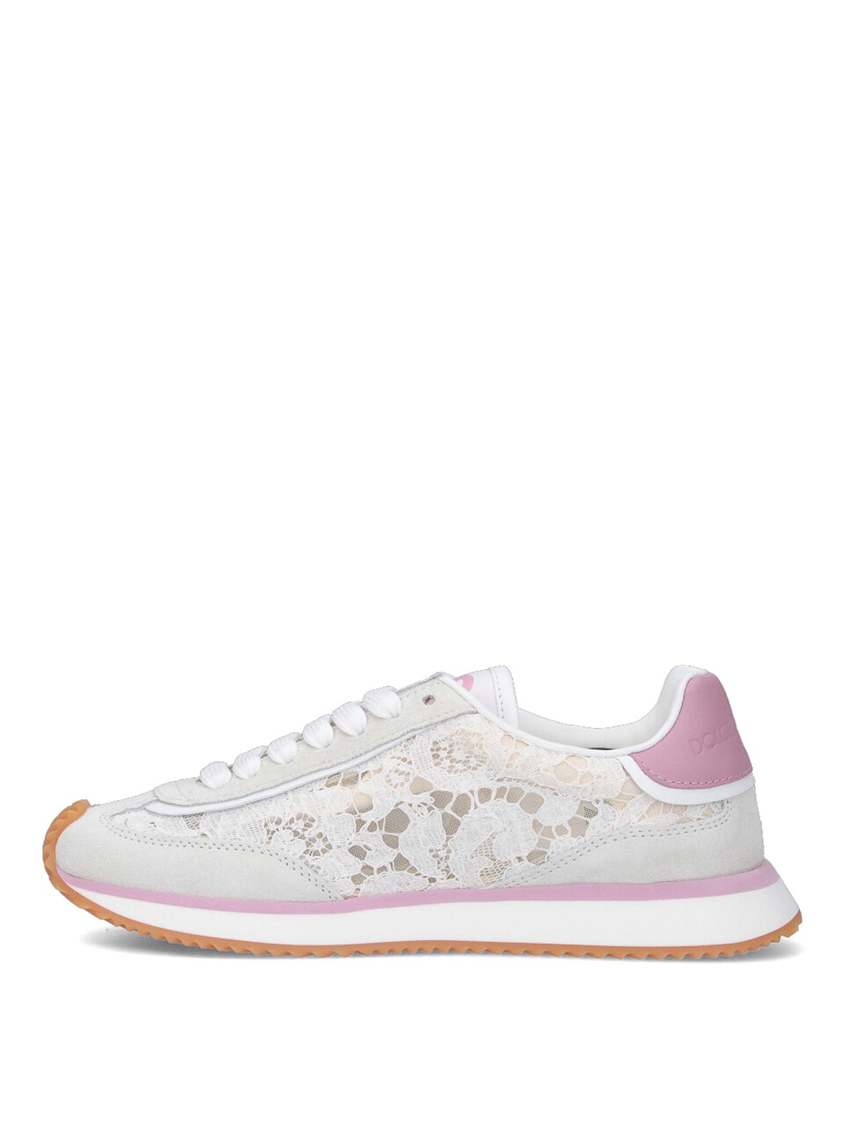 Dolce & Gabbana White Low Top With Lace Details And Dg Patch On The Side In Fabric And Suede Blend Woman In Multi
