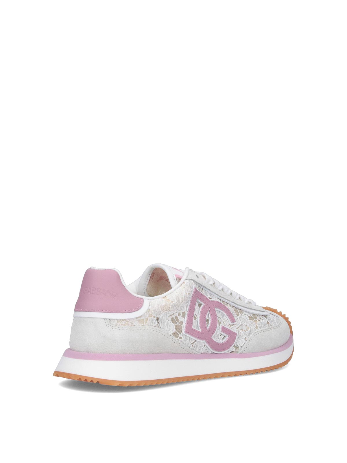 Dolce & Gabbana White Low Top With Lace Details And Dg Patch On The Side In Fabric And Suede Blend Woman In Multi